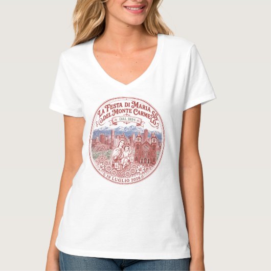 132回目の祝祭レディースVネック Tシャツ (正面)