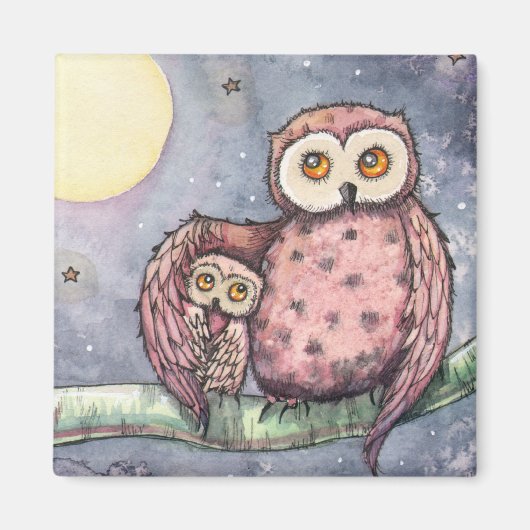 133.フクロウと月の磁石 マグネット (正面)