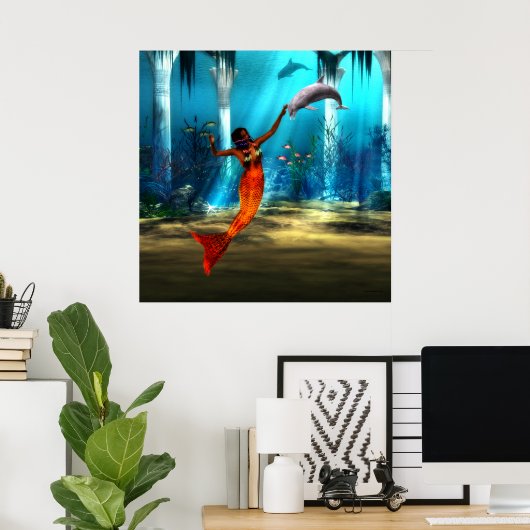 133.人魚とイルカ ポスター (ホームオフィス)