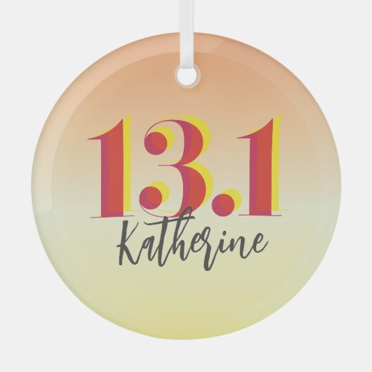 13.パーソナライズされた1ハーフマラソン走ズ ガラスオーナメント (正面)