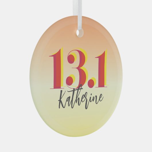 13.パーソナライズされた1ハーフマラソン走ズ ガラスオーナメント (正面右)