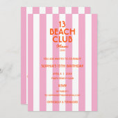 13 Beach Club Cabana Stripe 13th Birthday Party  招待状 (正面/裏面)