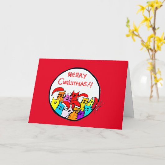 13 - Christmas Cats Card カード (黄色い花)