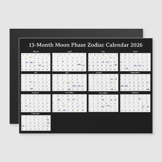 13-Month Moon Phase Zodiac 2026 Calendar (正面/裏面)