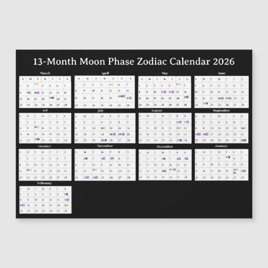 13-Month Moon Phase Zodiac 2026 Calendar (正面)