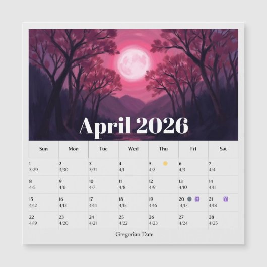 13-Month Moon Phase Zodiac April Calendar (正面)