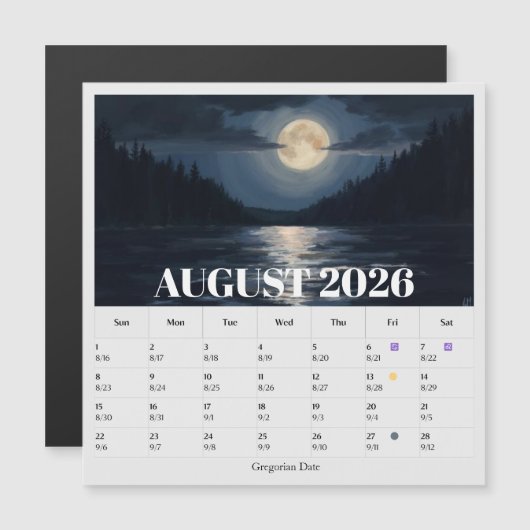 13-Month Moon Phase Zodiac august Calendar (正面/裏面)