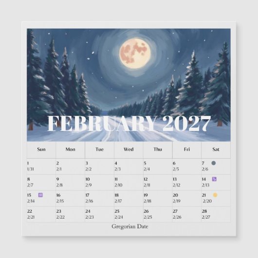 13-Month Moon Phase Zodiac february Calendar (正面)