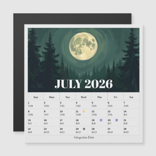 13-Month Moon Phase Zodiac july Calendar (正面/裏面)
