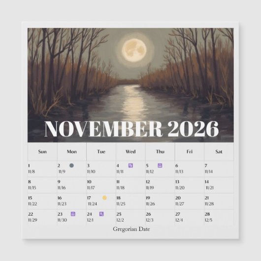 13-Month Moon Phase Zodiac november Calendar (正面)