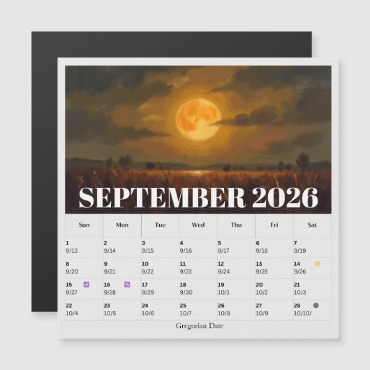 13-Month Moon Phase Zodiac September Calendar (正面/裏面)