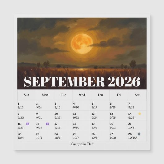 13-Month Moon Phase Zodiac September Calendar (正面)