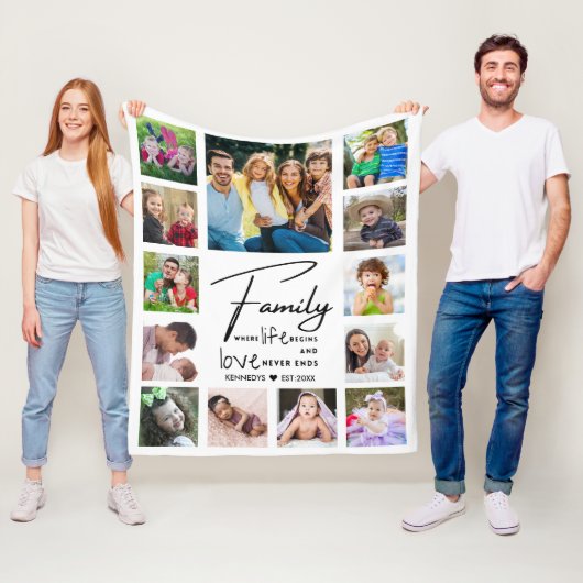 13 Photo Collage Family Quote Name Black And white フリースブランケット (インサイチュ)