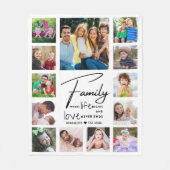 13 Photo Collage Family Quote Name Black And white フリースブランケット (正面)