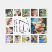 13 Photo Collage Family Quote Name Black And white フリースブランケット (正面(横))