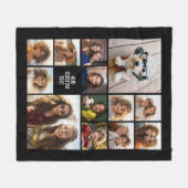 13 Photo Collage Grid – 黒を編集カスタムできる文字 フリースブランケット (正面(横))