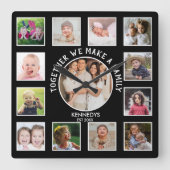 13 Photo Collage Together家族引用文名黒 スクエア壁時計 (正面)