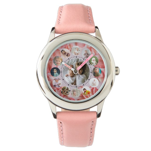 13 Photos collage パーソナライズされた Name rosy 腕時計 (正面)