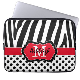 13" Red Black Zebra Stripes Polka Dots Laptop Case ラップトップスリーブ