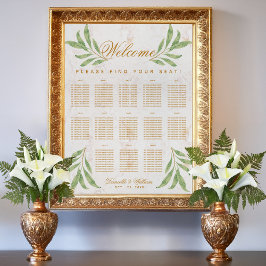 13 Tables Seating Chart Greenery Botanical Leaves  ポスター