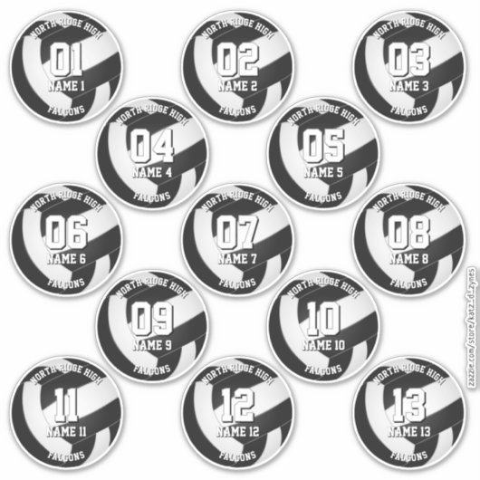 13 volleyball players black white team colors シール (正面)