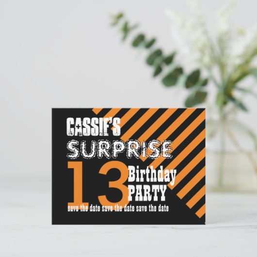 13thサプライズ10代の誕生日日付T13Aを保存 案内ポストカード (スタンド正面)