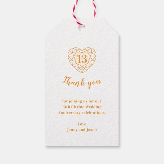 13thシトリン結婚の記念日ハート宝石オレンジ ギフトタグ (裏面)