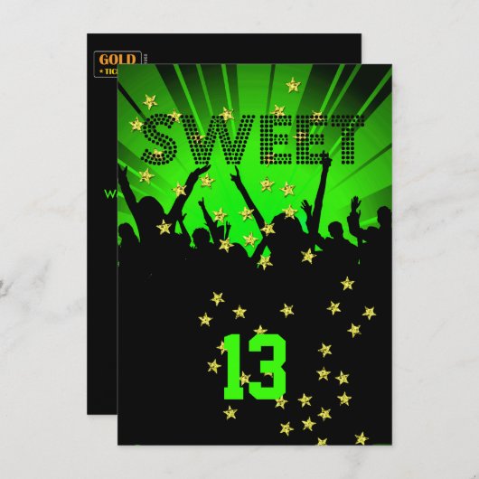 13thスウィート13バースデーパーティーチケットライム 招待状 (正面/裏面)