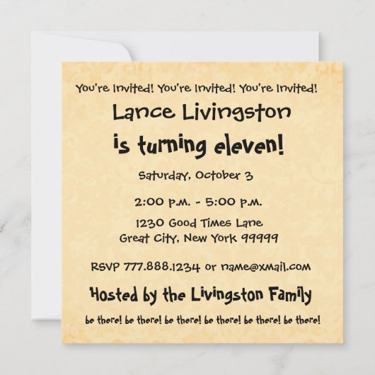 13thバースデーパーティモダン金ゴールドとブラック 招待状 (裏面)