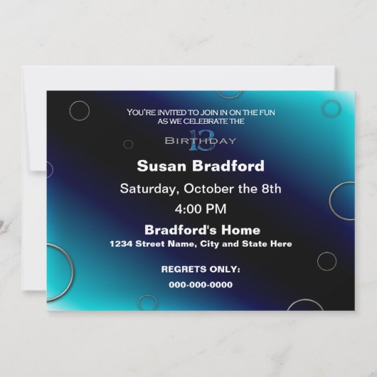 13thバースデーパーティーの招待状 – Blues抽象芸術 招待状 (裏面)
