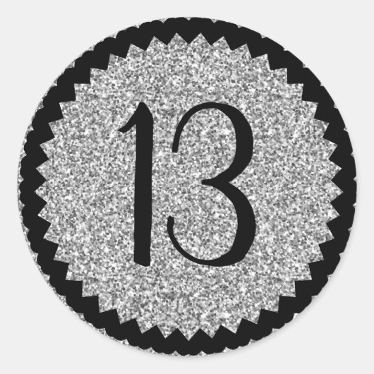 13thバースデーパーティースシルバーグリッタークラシック ラウンドシール (正面)