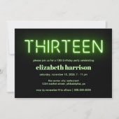 13thバースデーパーティードグリーンネオンライト 招待状 (正面)