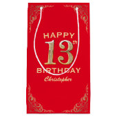13thバースデーパーティードレッドと金ゴールドグリッター枠 スモールペーパーバッグ (正面)