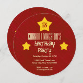 13thバースデーパーティードレッドサークル金ゴールドスターV03D3 招待状 (正面/裏面)