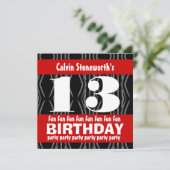 13thバースデーパーティーブラックレッドホワイトコンテンポラリー 招待状 (スタンド正面)