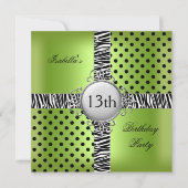 13thバースデー10代のタパーティライムグリーンブラックゼブラ 招待状 (正面)