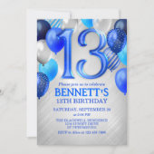 13thボーイ10代のブルー誕生日招待状 招待状 (正面)