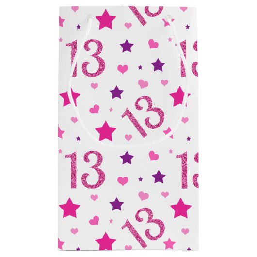 13th女の子誕生日抱き枕ピンクパープルグリッター スモールペーパーバッグ (裏面)