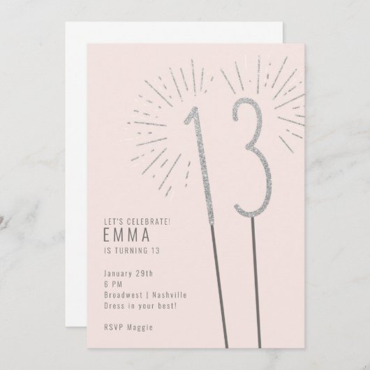 13th誕生日スパークラーガール招待状 招待状 (正面/裏面)