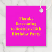 13th誕生日パーティーの女の子ピンク黄色の紫 フェイバータグ (裏面)