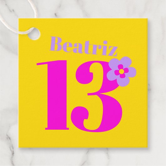 13th誕生日パーティーの女の子ピンク黄色の紫 フェイバータグ (正面)
