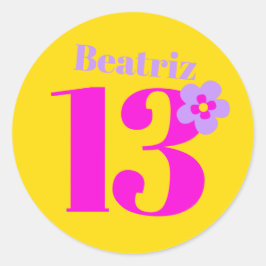 13th誕生日パーティーの女の子ピンク黄色の紫 ラウンドシール