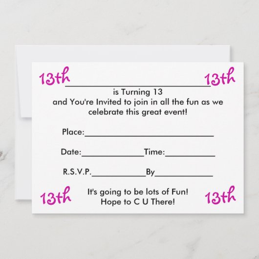 13th誕生日パーティーの招待状、フェアリー・オン・ムーン 招待状 (裏面)