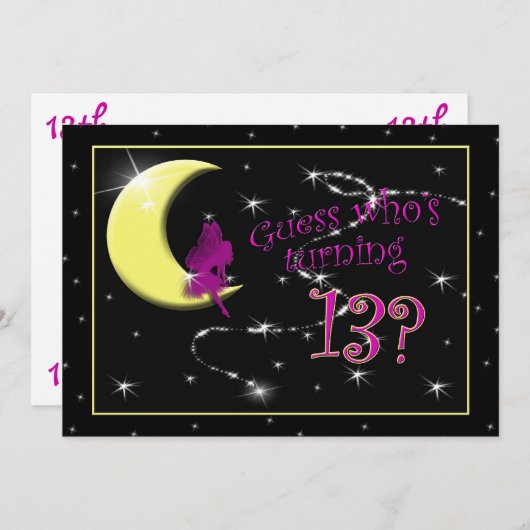 13th誕生日パーティーの招待状、フェアリー・オン・ムーン 招待状 (正面/裏面)