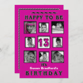 13th誕生日パーティーへの招待 – 写真 – 明るい赤紫色 招待状 (正面/裏面)