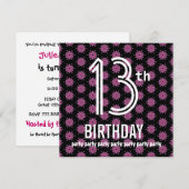 13th誕生日パーティーテンプレートピンクブラックV02 招待状 (正面/裏面)