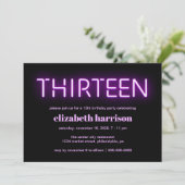 13th誕生日パーティーパープルネオンライト 招待状 (スタンド正面)