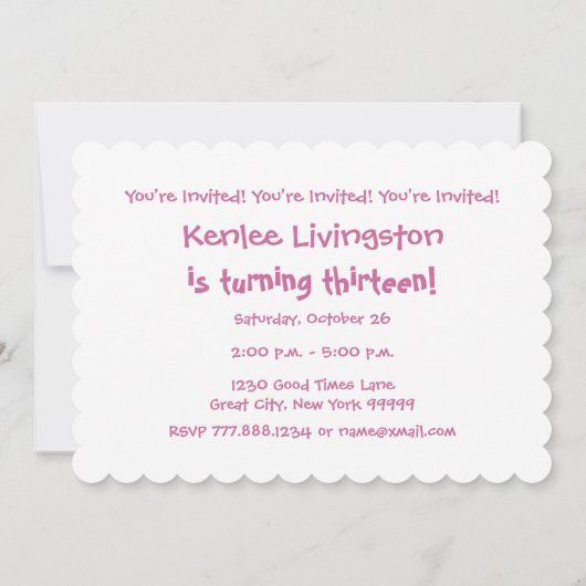 13th誕生日パーティーピンク水玉模様ホタテV01N 招待状 (裏面)