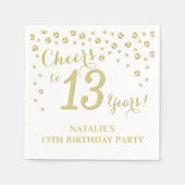 13th誕生日パーティーホワイトと金ゴールドダイヤモンドナプキンス スタンダードカクテルナプキン (正面)