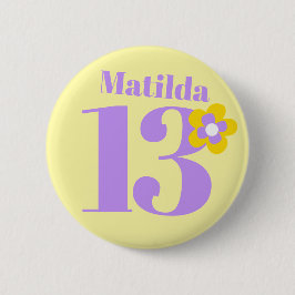 13th誕生日パーティー女の子イエローパープル 缶バッジ